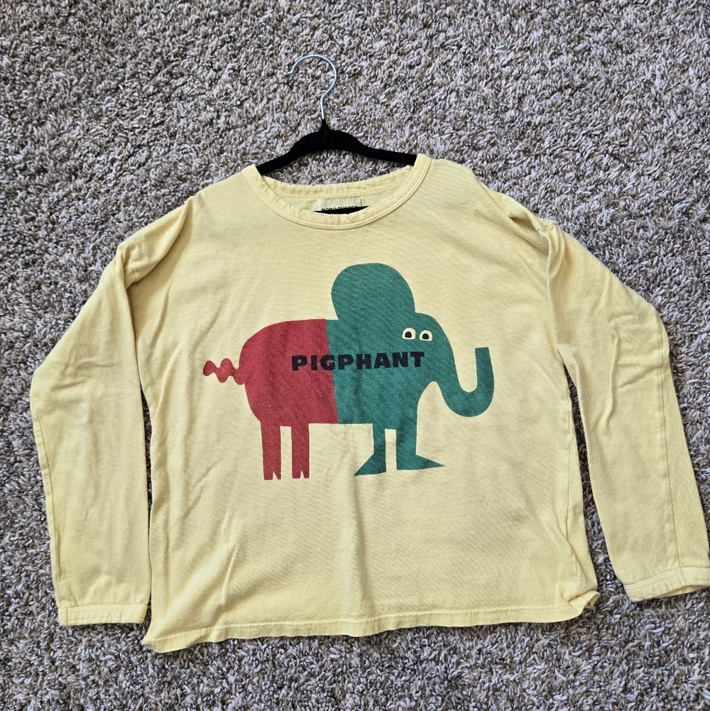 Bobo Choses Yellow Long-Sleeve Tee with Red & Green Elephant Graphic